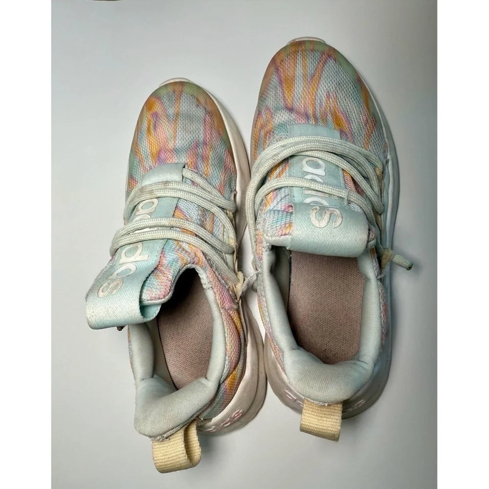 Adidas Kids Sneakers Size 1 Cloudfoam Pure 2.0 Pastel Tie Dye Comfy Cushioned - Picture 3 of 5